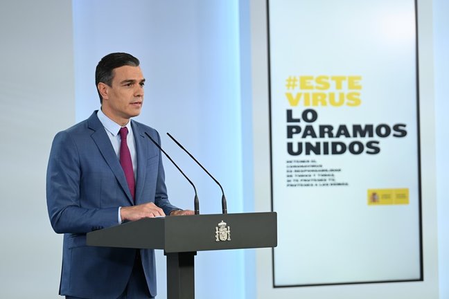 El presidente del Gobierno, Pedro Sánchez, anuncia los cambios que incluye la nueva remodelación del Ejecutivo, en el Complejo de la Moncloa, a 10 de julio de 2021, en Madrid (España)