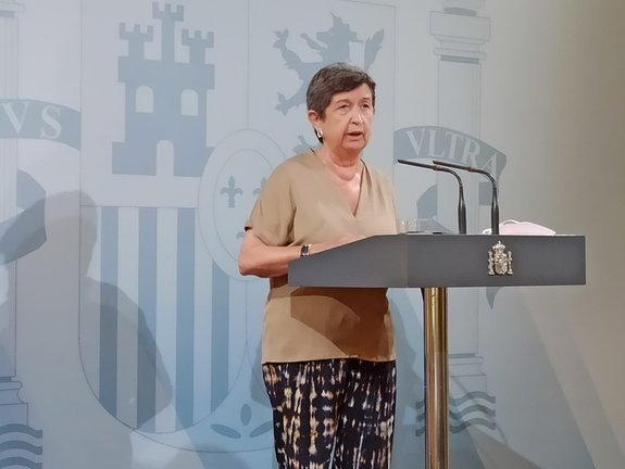 La delegada del Gobierno en Catalunya, Teresa Cunillera, en rueda de prensa en la Delegación del Gobierno.