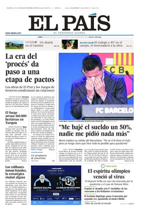 Portada de El País del 9 de agosto de 2021