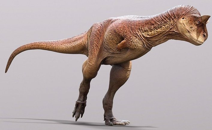Reconstrucción artística de Carnotaurus basada en la piel escamosa de descrita en el presente estudio
