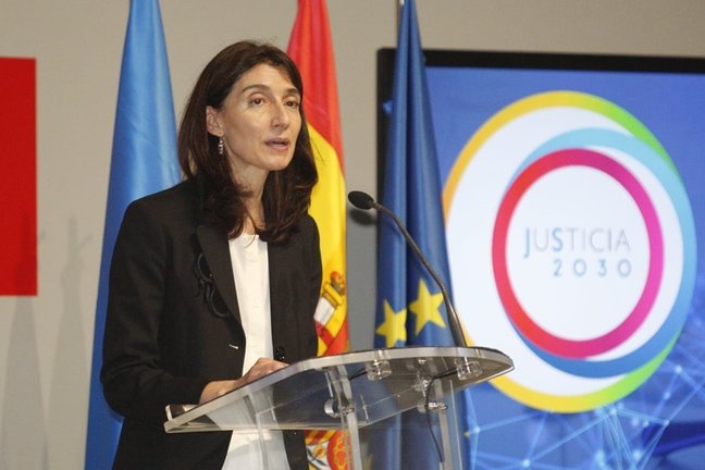 La ministra de Justicia Pilar Llop durante la presentación del Plan de Justicia 2030 en la Cúpula del Centro Niemeyer en Avilés (Asturias)