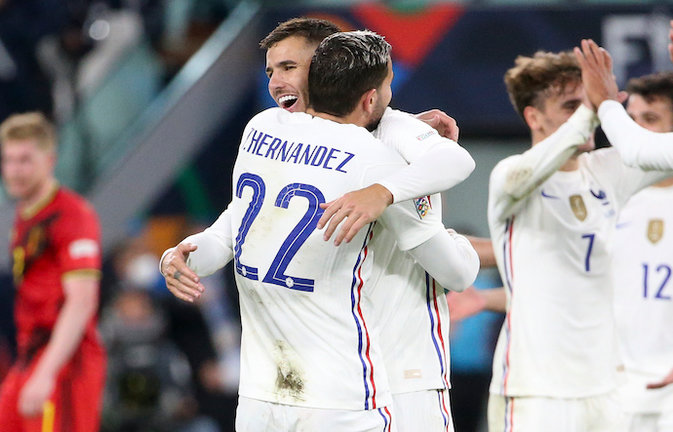 Lucas Hernandez and his brother Theo Hernandez (left) of France celebrate the victory following the UEFA Nations League, Semi-final football match between Belgium and France on October 7, 2021 at Allianz Stadium in Turin, Italy - Photo Jean Catuffe / DPPI
AFP7 /  Europa Press
7/10/2021 ONLY FOR USE IN SPAIN
