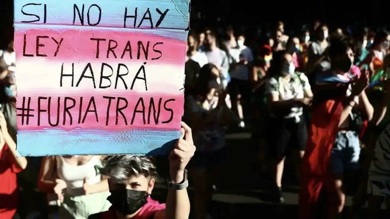 Una joven porta una pancarta en una manifestación a favor de la Ley Trans.
Una joven porta una pancarta en una manifestación a favor de la Ley Trans.