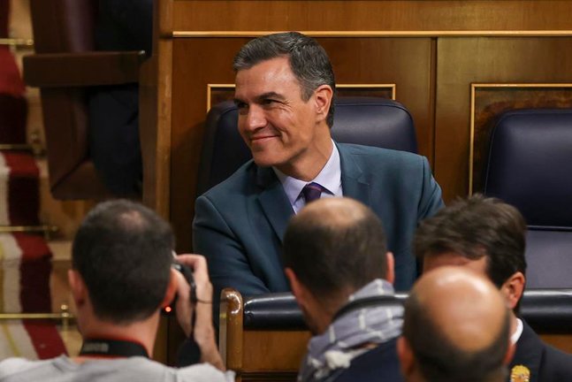 El presidente del Gobierno, Pedro Sánchez, durante la última jornada de debate y votación de los presupuestos en el pleno del Congreso. EFE/ Kiko Huesca