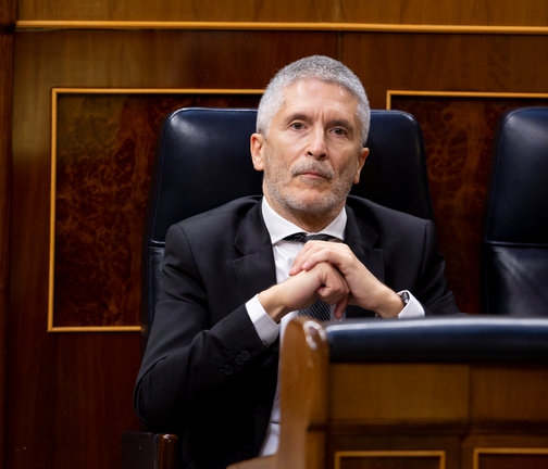 El ministro del Interior, Fernando Grande Marlaska, durante un pleno de sesión de control al Gobierno. / ALERTA