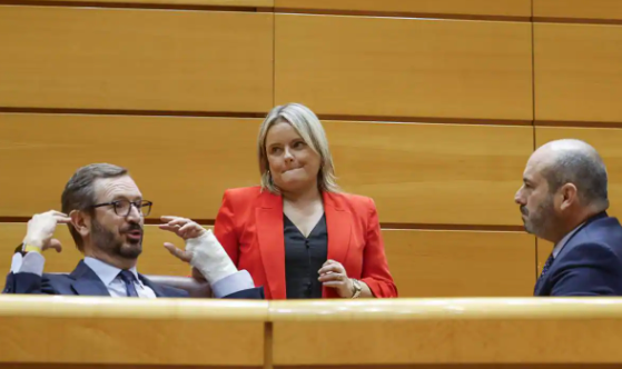 Javier Maroto, Maria del Mar Blanco y Pedro Rollán, presidente del Senado, durante un pleno. / EFE