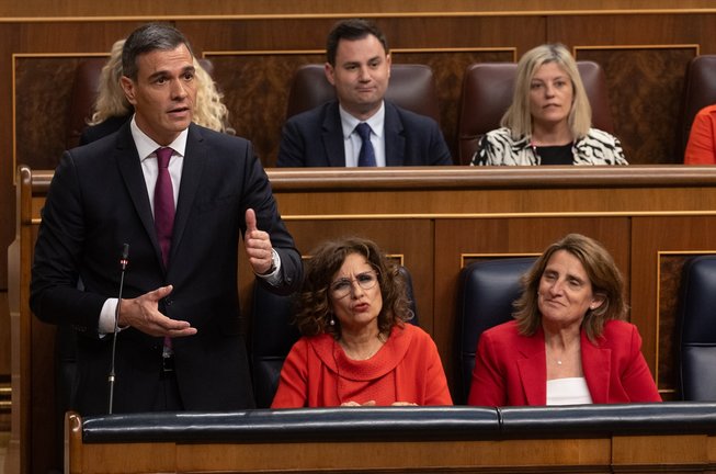 El presidente del Gobierno, Pedro Sánchez, interviene durante una sesión de control, en el Congreso de los Diputados. Eduardo Parra