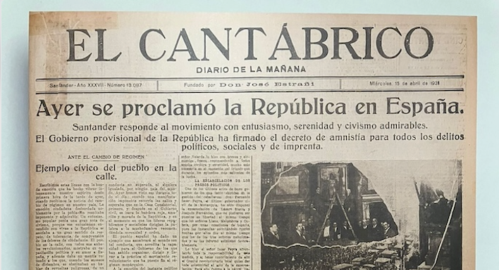 Captura de pantalla Portada histórica de ‘El Cantábrico’, periódico predecesor del diario ‘Alerta’, del 15 de abril de 1931. / alerta