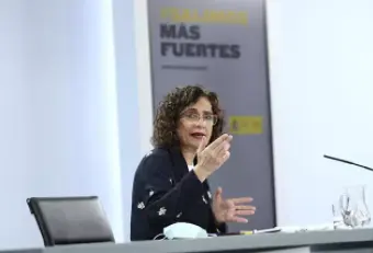 La ministra portavoz y de Hacienda, Mar&iacute;a Jes&uacute;s Montero, durante su comparecencia. - EUROPA PRESS/E. Parra. POOL - Europa Press