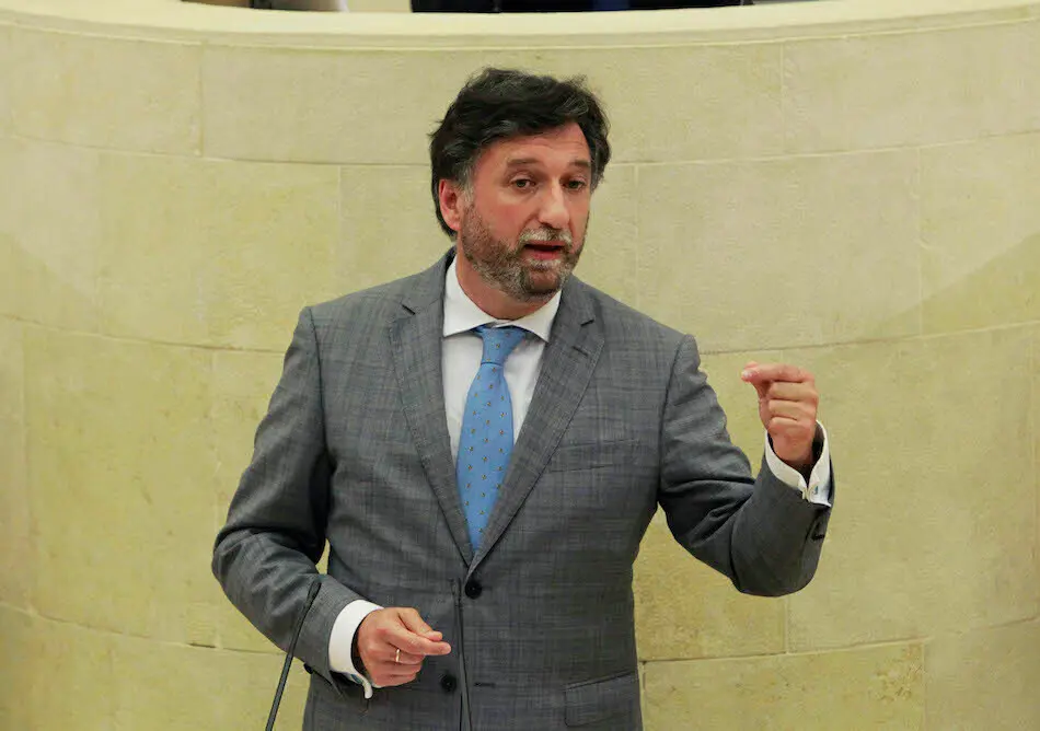 El diputado regional de Vox Crist&oacute;bal Palacio en el Parlamento de Cantabria. / J. R.