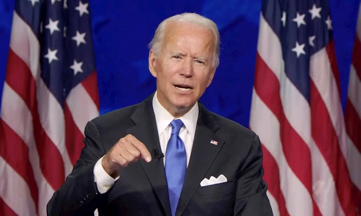 Joe Biden en su discurso de aceptaci&oacute;n de la candidatura. | EFE
