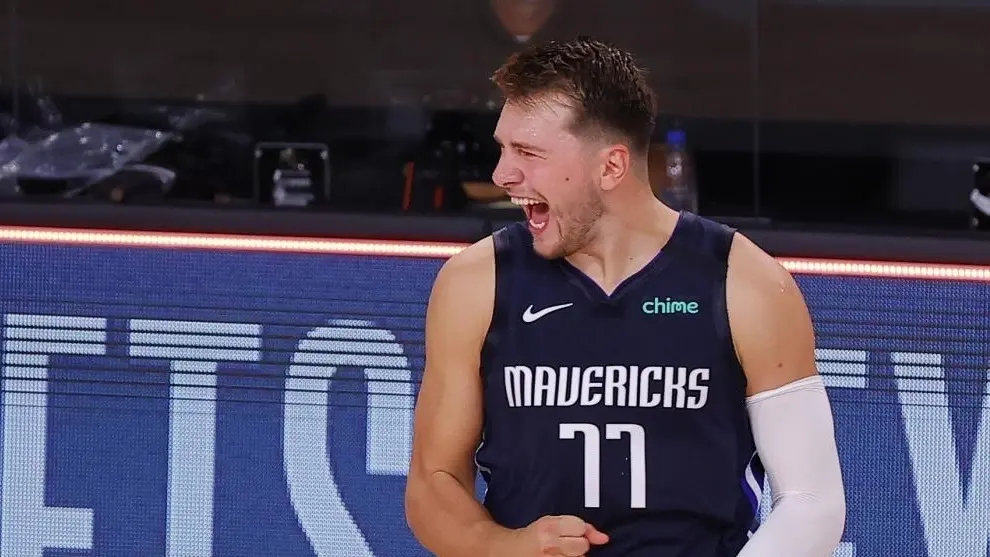Luka Doncic, celebrando la canasta final. AFP