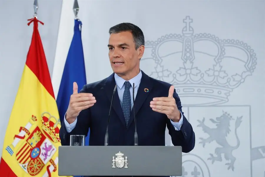 El presidente del Gobierno, Pedro S&aacute;nchez, durante su comparecencia ante los medios tras la reuni&oacute;n del Consejo de Ministros celebrado hoy. EFE/Zipi