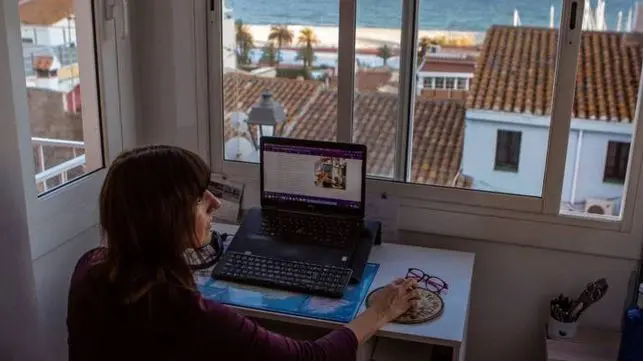 Una mujer teletrabaja durante el confinamiento./ EFE