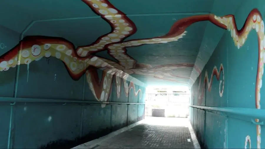 Concienciar y educar sobre la protecci&oacute;n del ecosistema marino puede tambi&eacute;n hacerse con el arte, llenando las calles de murales con los diversos seres que habitan los mares y que ayudar&aacute;n a conocer la importancia que tiene para el futuro cuidarlos y respetarlos. En la imagen, obra de la artista Mar&iacute;na Casaos en Santa Cruz de Bezana. EFE/Celia Ag&uuml;ero