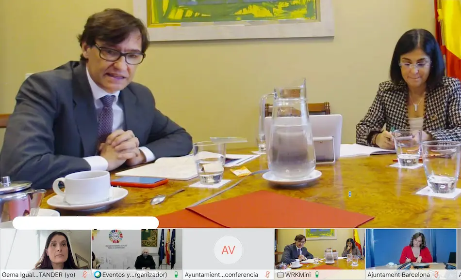 Gema Igual durante la reuni&oacute;n telem&aacute;tica con Illa y Darias. / ALERTA