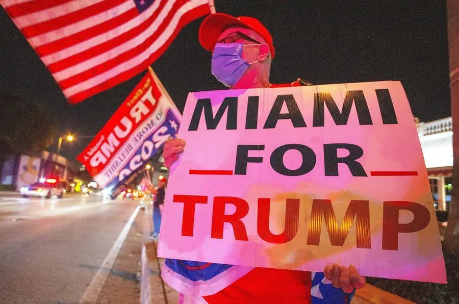 US President Donald J. Trump'&Auml;&ocirc;s supporters celebrate in front of the Versailles restaurant in Miami, Florida, USA, 03 November 2020. EFE/EPA/CRISTOBAL HERRERA-ULASHKEVICH