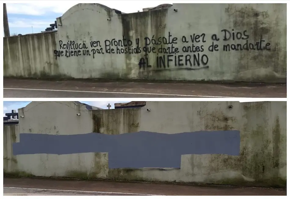 Pintada en la fachada del cementerio. / ALERTA