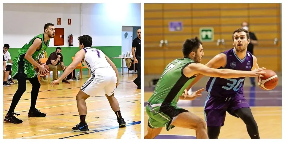 A la izda, los jugadores del Pas Pi&eacute;lagos tendr&aacute;n hoy un partido dif&iacute;cil en tierras castellanas.A la derecha, Jon Pe&ntilde;a trata de deshacerse de la presi&oacute;n de un rival. / Lanza