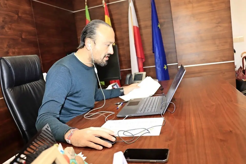 El alcalde, Javier L&oacute;pez Estrada, durante el pleno telem&aacute;tico. / ALERTA