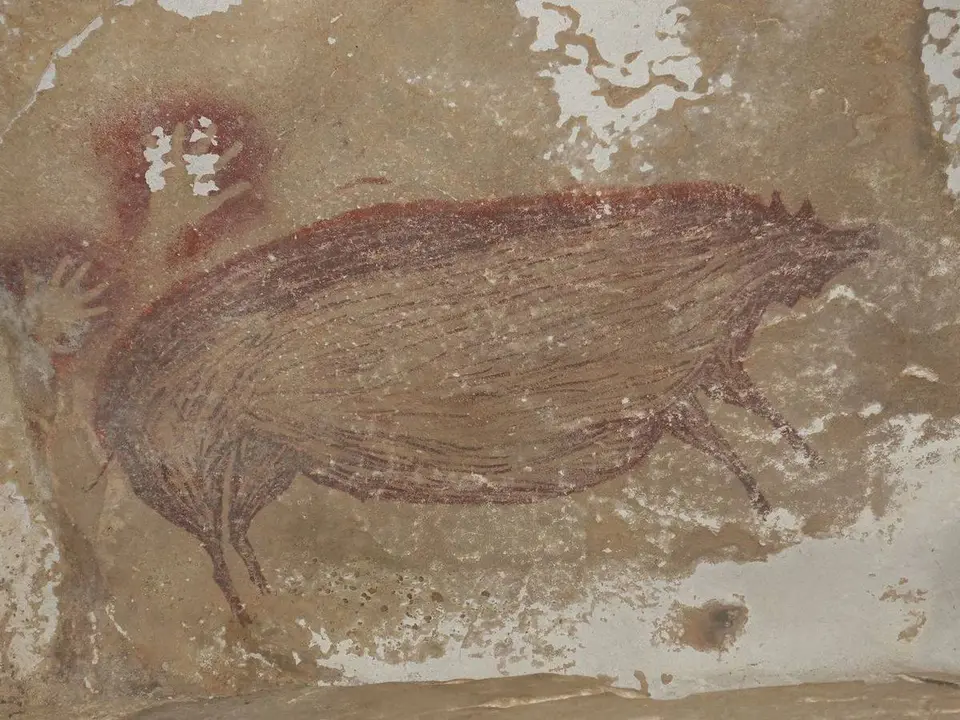 Pintura rupestre de un cerdo verrugoso. (ARKENAS)