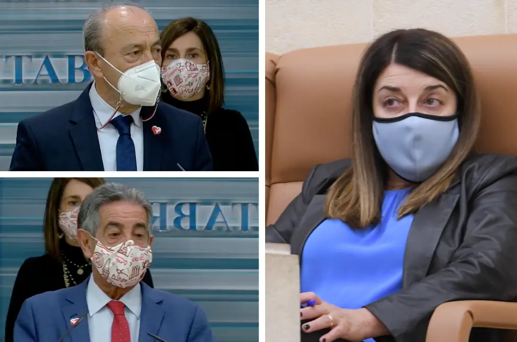 El nuevo conejero de Industria y Turismo, Javier L&oacute;pez Marcano, el presidente de Cantabria, M.A. Revilla y M. J. S. Buruaga. / ALERTA