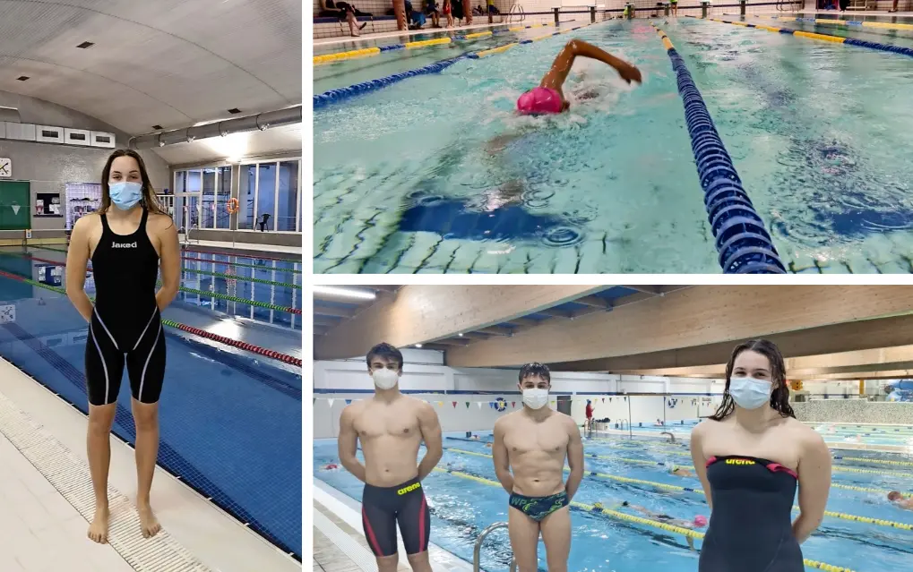 A la izquierda, Marina Porras. Arriba, Iv&aacute;n Artidiello, en la piscina de Astillero. Abajo, C&eacute;sar, Alberto y Luc&iacute;a, en Marisma. / FCN