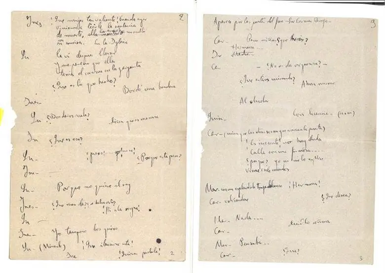 Facs&iacute;mil de documentos sobre la representaci&oacute;n de "Mariana Pineda", de Federico Garc&iacute;a Lorca. EFE/Foto cedida por la Diputaci&oacute;n Provincial de Granada
