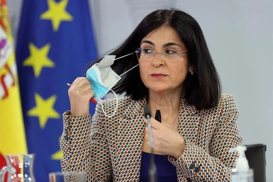 La ministra de Sanidad, Carolina Darias, durante la rueda de prensa ofrecida tras la reuni&oacute;n del Consejo Interterritorial del Sistema Nacional de Salud, este mi&eacute;rcoles en el Palacio de la Moncloa. EFE/Kiko Huesca. EFE/Kiko Huesca