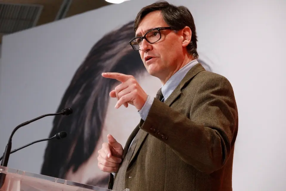 El candidato del PSC a las elecciones catalanas, Salvador Illa, en un mitin telem&aacute;tico durante la campa&ntilde;a electoral del 14F.