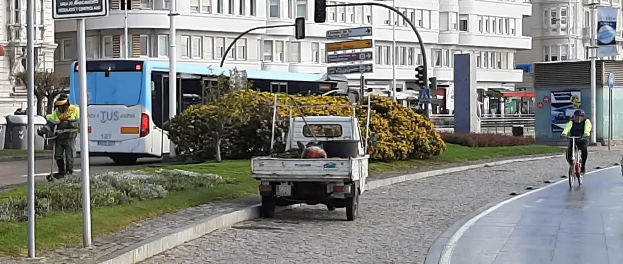 Un operario de Parques y Jardines realiza las labores en las inmediaciones de Puertochico. / S.D.