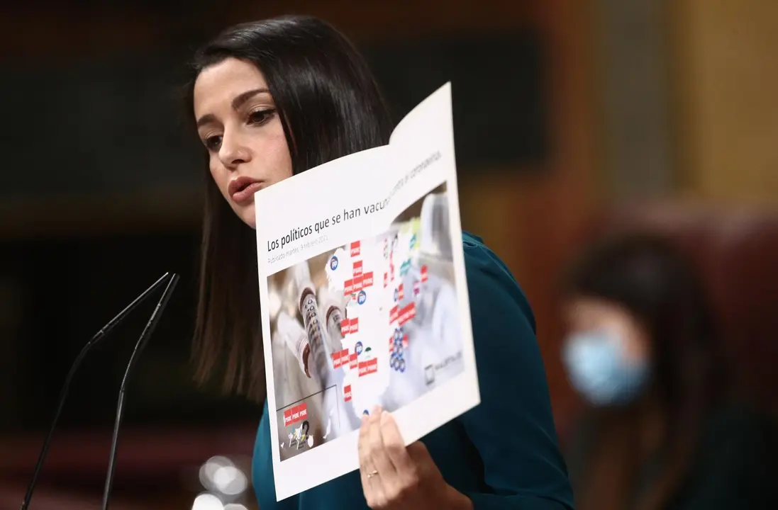 La presidenta de Ciudadanos, In&eacute;s Arrimadas, en la tribuna del Congreso de los Diputados.