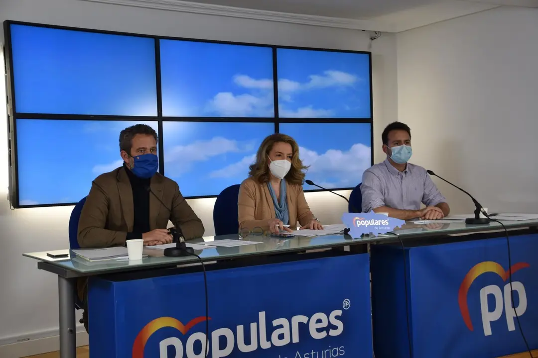 El vicesecretario nacional de Participaci&oacute;n del PP, Jaime de Olano, junto a la presidenta del PP de Asturias, Teresa Mallada, y el diputado &Aacute;lvaro Queipo, en el Comit&eacute; Ejecutivo Auton&oacute;mico de la formaci&oacute;n.