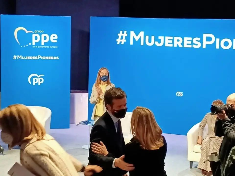 El presidente del Partido Popular, Pablo Casado, participa en un acto de la formaci&oacute;n por el D&iacute;a Internacional de la Mujer