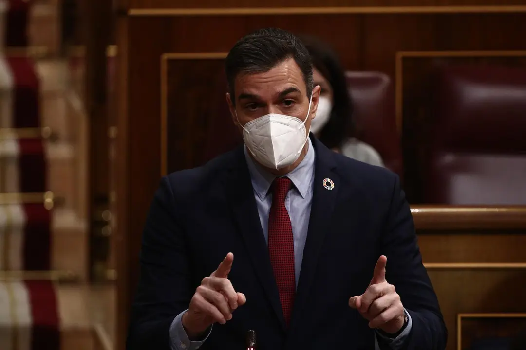 El presidente del Gobierno, Pedro S&aacute;nchez, interviene durante una sesi&oacute;n de control al Gobierno en el Congreso de los Diputados, en Madrid (Espa&ntilde;a), a 10 de marzo de 2021