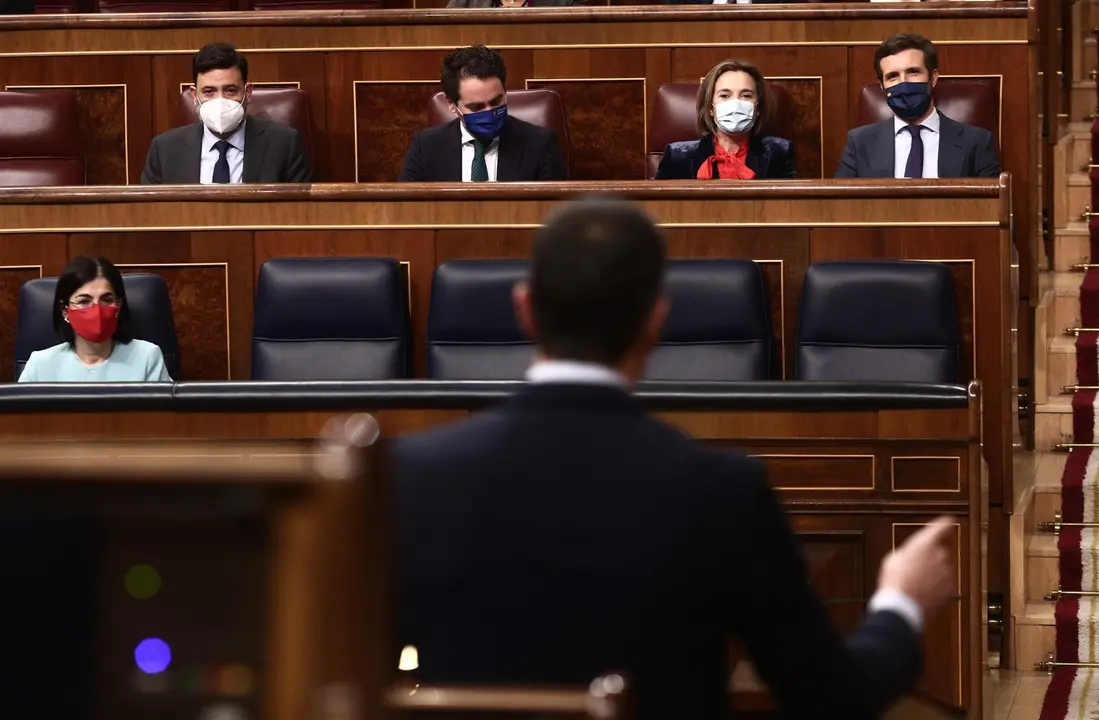 El presidente del Gobierno, Pedro S&aacute;nchez, interviene durante una sesi&oacute;n de Control al Gobierno en el Congreso de los Diputados, en Madrid, (Espa&ntilde;a), a 17 de marzo de 2021. 