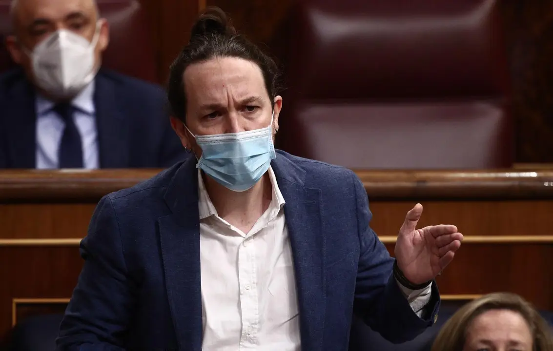 El vicepresidente segundo del Gobierno, Pablo Iglesias, interviene durante una sesi&oacute;n de control al Gobierno en el Congreso de los Diputados, en Madrid (Espa&ntilde;a), a 10 de marzo de 2021. 