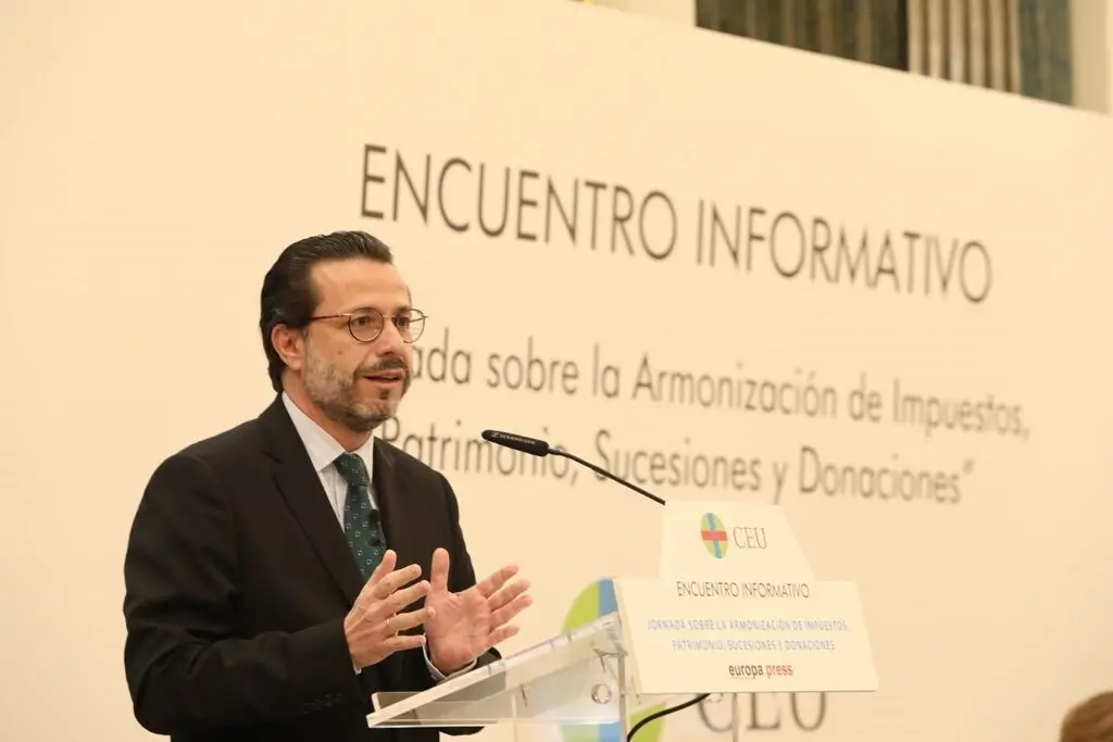 El consejero de Hacienda y Funci&oacute;n P&uacute;blica de la Comunidad de Madrid, Javier Fern&aacute;ndez-Lasquetty, en una jornada sobre armonizaci&oacute;n fiscal organizada por CEU San Pablo.