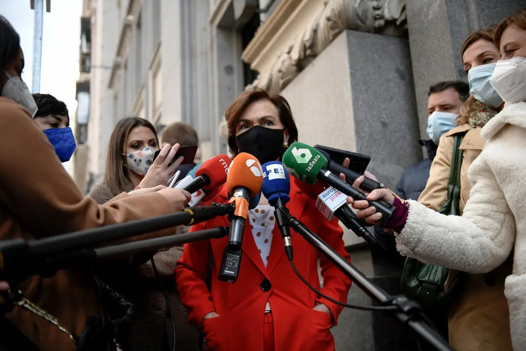La vicepresidenta primera del Gobierno y ministra de la Presidencia, Relaciones con las Cortes y Memoria Democr&aacute;tica, Carmen Calvo