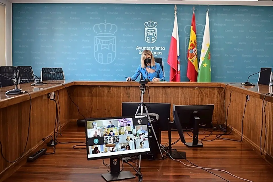 La alcaldesa de Pi&eacute;lagos, Ver&oacute;nica Samperio, durante el pleno telem&aacute;tico. / ALERTA