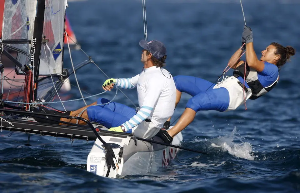 Fotograf&iacute;a de archivo del equipo argentino Santiago Lange (i) y Cecilia Carranza Saroli de clase Nacra 17 en el Mundial de Vela Santander el 20 de septiembre de 2014 en Santander (Espa&ntilde;a). / Luis Tejido