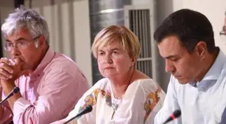 Archivo - El secretario general del PSOE y presidente del Gobierno en funciones, Pedro S&aacute;nchez (3i) y la ex alta Comisionada del Gobierno frente al Reto Demogr&aacute;fico y secretaria de Funci&oacute;n P&uacute;blica del PSOE, Isaura Leal (2i), durante la reuni&oacute;n con organiz - Psoe - Archivo