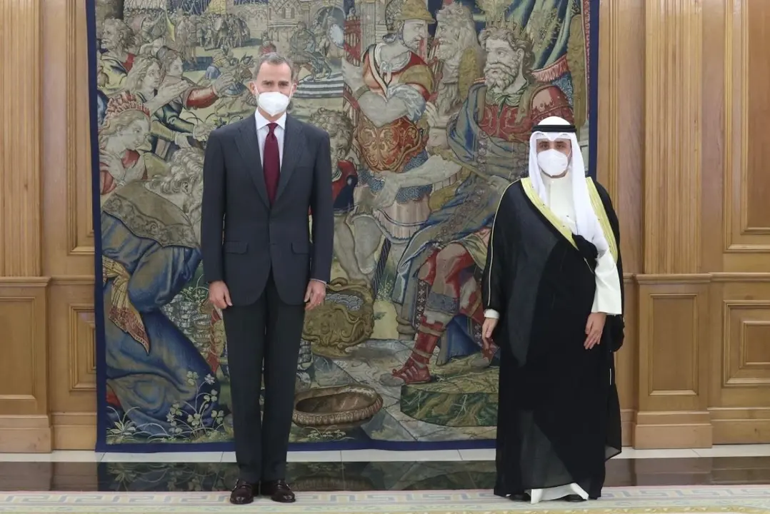 El Rey recibe en audiencia al ministro de Asuntos Exteriores y ministro de Asuntos del Consejo de Ministros del Estado de Kuwait, Ahmad Nasser Al Mohammed Al Ahmed Al Jaber Al Sabah, que visita oficialmente Espa&ntilde;a.