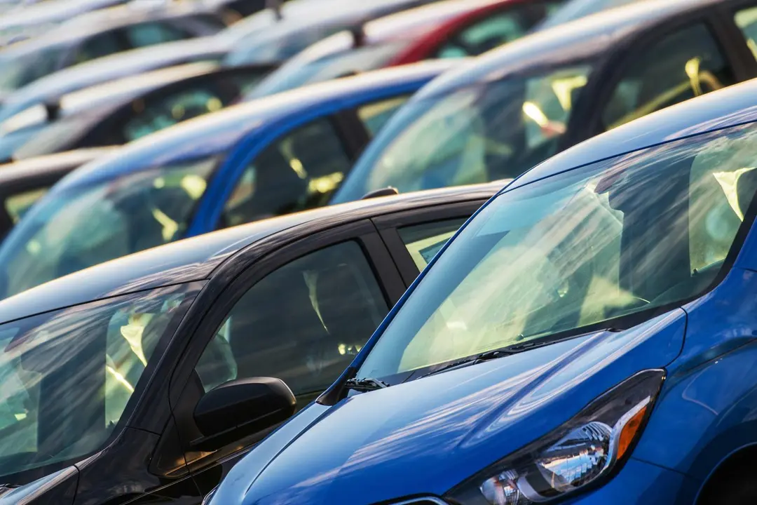 Car Industry Concept. Brand New Cars in Stock. Transportation Business Theme.