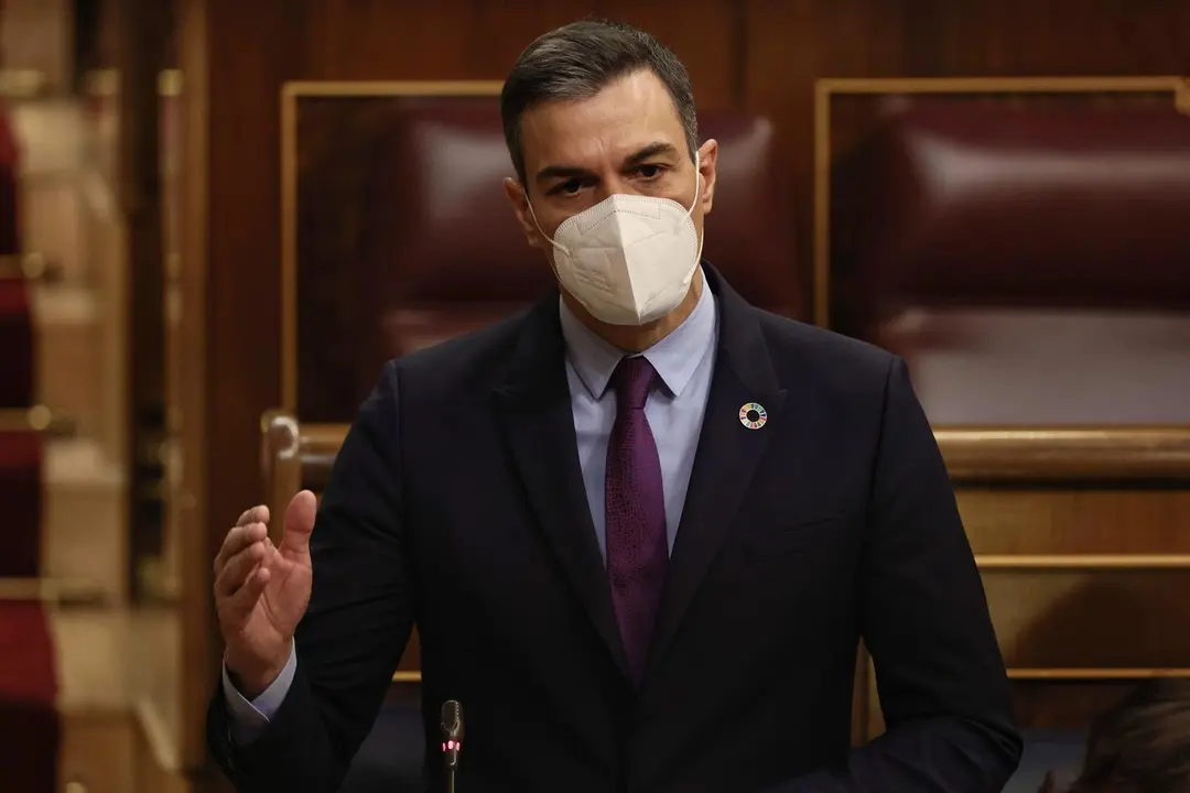 El presidente del Gobierno, Pedro S&aacute;nchez, interviene en una sesi&oacute;n de control al Gobierno, a 26 de mayo de 2021, en el Congreso de los Diputados, Madrid, (Espa&ntilde;a). La crisis diplom&aacute;tica abierta con Marruecos, los planes del Gobierno para la presente legi
