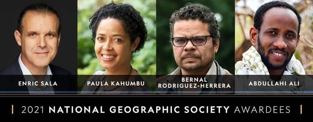 Archivo - Enric Sala, Paula Kahumbu, Bernal Rodr&iacute;guez-Herrera y Abdullahi Ali, los premmiados por la National Geographic Society este 2021
