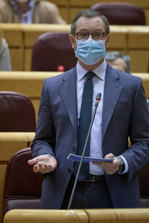 Archivo - El portavoz del Grupo Popular en el Senado, Javier Maroto, interviene durante una sesi&oacute;n de control al Gobierno en el Senado, a 13 de abril de 2021, en Madrid (Espa&ntilde;a).