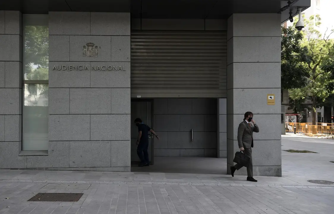 Entrada de la Audiencia Nacional el d&iacute;a en el que declara el inspector de la Polic&iacute;a Manuel Morocho en relaci&oacute;n al caso &lsquo;kitchen&rsquo;, a 15 de junio de 2021, en Madrid (Espa&ntilde;a). El juez de la Audiencia Nacional Manuel Garc&iacute;a-Castell&oacute;n interroga este martes co