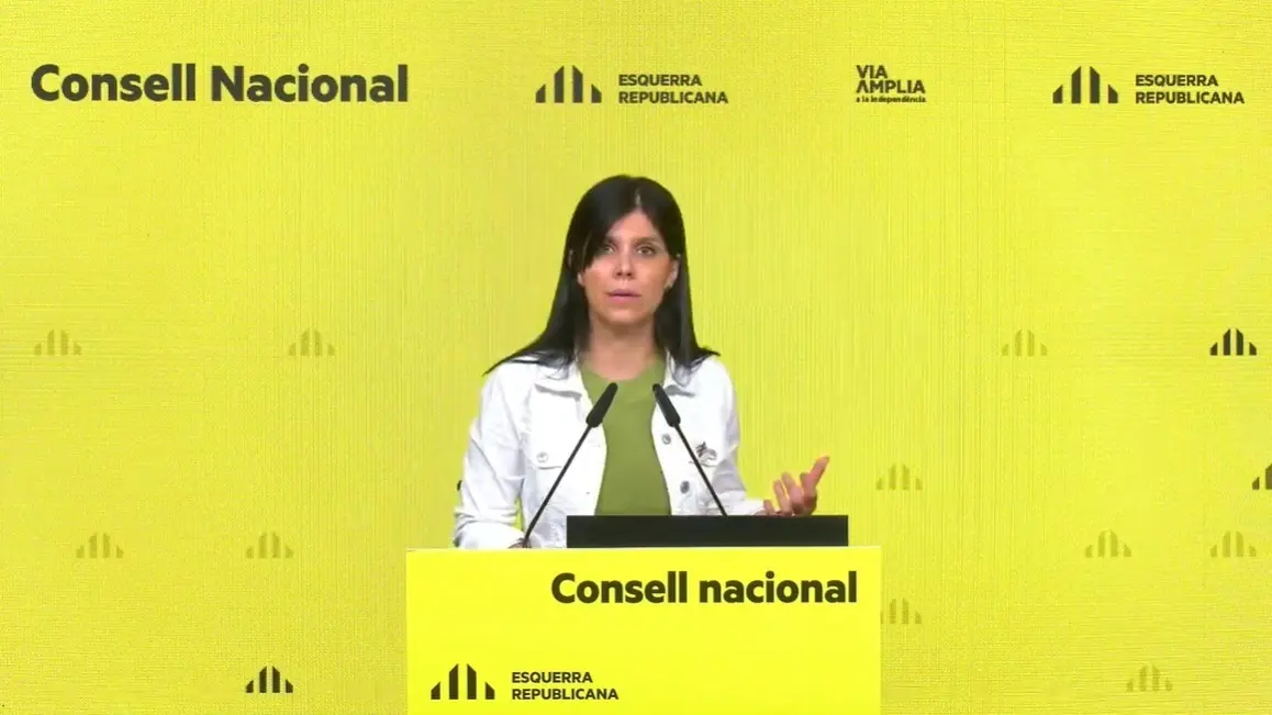 La secretaria general adjunta y portavoz de ERC, Marta Vilalta, en su intervenci&oacute;n telem&aacute;tica del Consell Nacional de ERC.