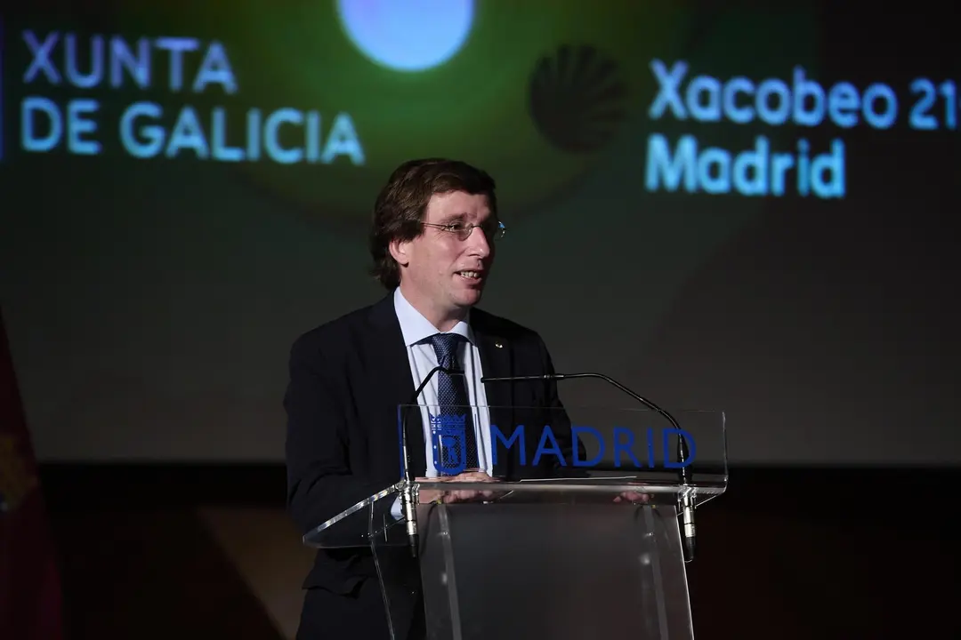 El alcalde de Madrid, Jos&eacute; Luis Mart&iacute;nez-Almeida, interviene en la presentaci&oacute;n de la Semana Xacobeo 21